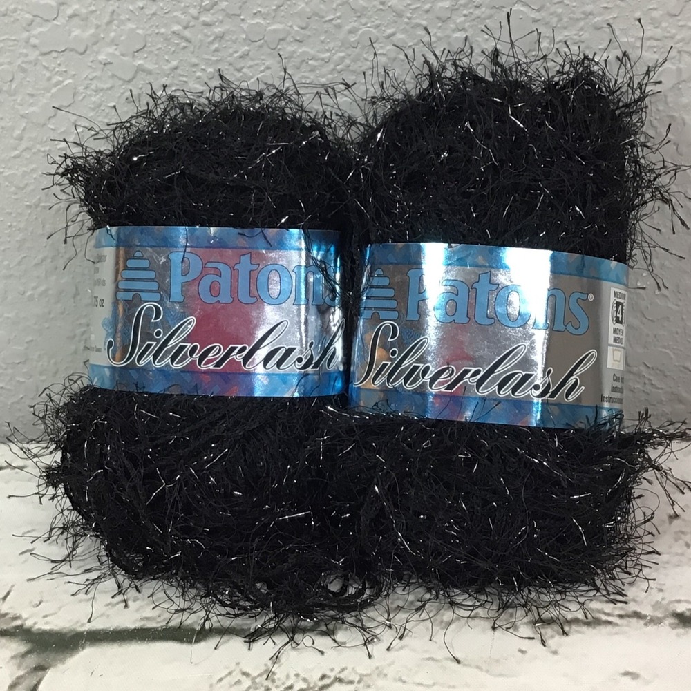 Patons Silverlash Yarn Black Dazzle Lot of 2‎ Skeins